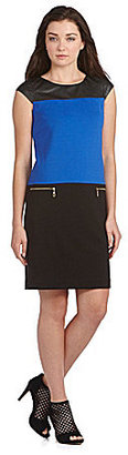 Jones New York Signature Cap-Sleeve Colorblock Faux-Leather & Ponte Knit Dress