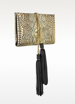 Roberto Cavalli Lion Gold and Black Quilted Metallic Python Small Clutch