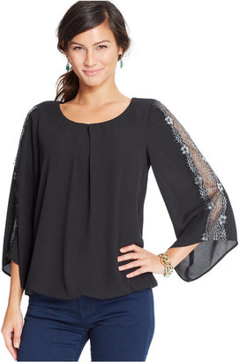 Amy Byer Lace-Sleeve Peasant Top