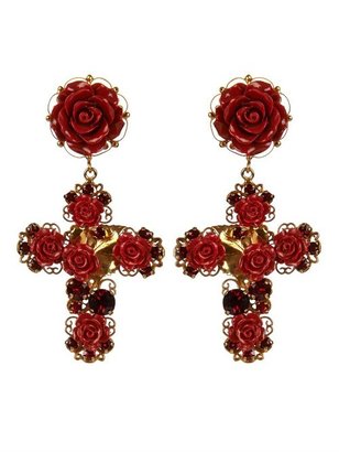 Dolce & Gabbana Crystal and rose embellished earrings