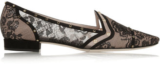 Rene Caovilla Embellished lace covered leather loafers