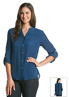 Notations Solid Button Front Shirt