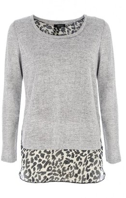 Quiz Grey Loose Knit Chiffon Leopard Print Top