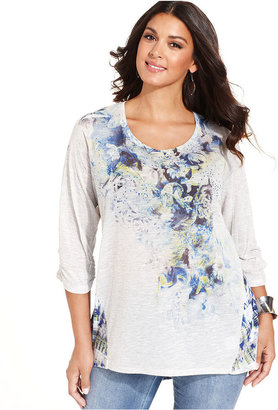 Style&Co. Plus Size Printed Embellished Top