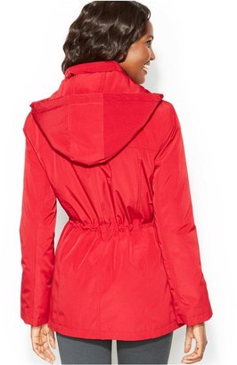 London Fog Hooded Zip-Front Anorak Coat with Scarf