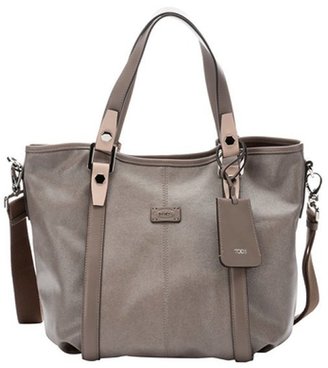 Tod's stone coated canvas convertible top handle tote