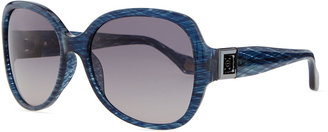 Carolina Herrera Round Plastic Sunglasses with Gradient Lens, Shimmery Blue