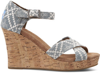 Toms Denim Embroidered Women's Strappy Wedges