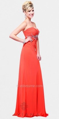 Faviana Strapless Pleated Bust Jeweled Evening Dresses