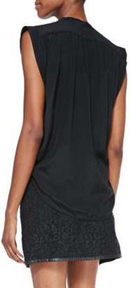 Rebecca Taylor Cap-Sleeve Relaxed Crinkled Top