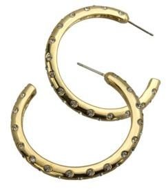 T Tahari Gold-Plated Crystal-Embellished Hoop Earrings