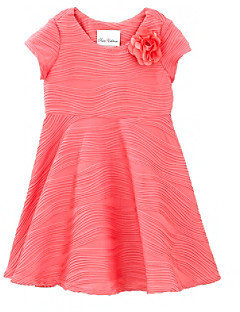 Rare Editions Girls' 4-6X Coral Short Sleeve Textured Dress