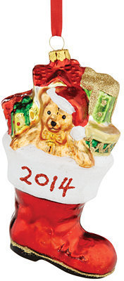 Holiday Lane Glass Santa Boot 2014 Ornament