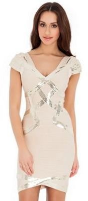 Goddiva Gold cross sequin bandage dress