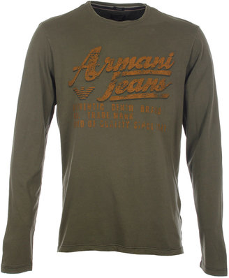 Armani Jeans Green Long Sleeve Crew Neck T-Shirt