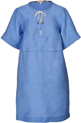 Burberry Linen Laced Front Dress in Blue