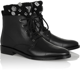Markus Lupfer Embellished ribbed-knit and leather ankle boots