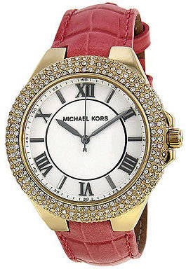 Michael Kors Slim Camille White Dial Pink Leather Ladies Watch MK2329