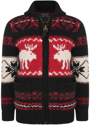 Ralph Lauren Boys Black Nordic Stag Knitted Cardigan