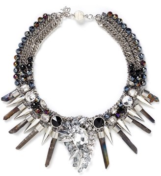 Multi chain crystal and spike necklace