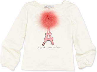 Charabia Feather-Pom Eiffel Tower-Print Shirt, Sizes 5-8