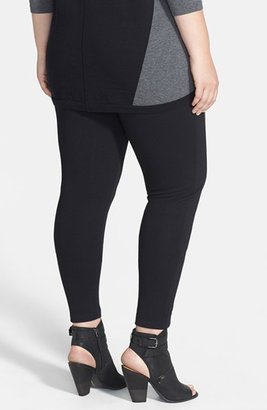 City Chic 'Rock Chick' Mixed Media Leggings (Plus Size)