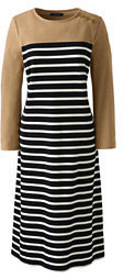 Lands' End Women's Petite 3/4 Sleeve Ponté Shift Dress-Vicuna Heather Stripe
