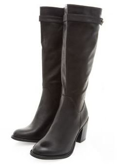 New Look Black Buckle Strap High Leg Block Heel Boots