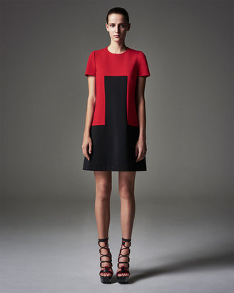 Alexander McQueen Rectangle-Designed Colorblock Shift Dress, Red/Black