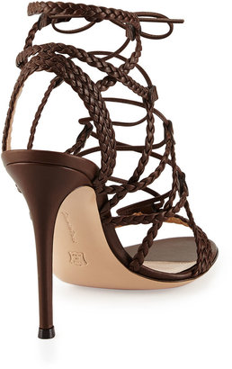 Gianvito Rossi Braided Leather Lace-Up Sandal, Medium Brown