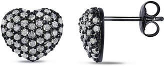Ice.com 2684 1 CT  Diamond TW Heart Earrings Silver I3 Complete Black Rhodium Plated