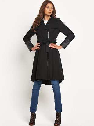 Definitions Fit and Flare Coat with PU Trim