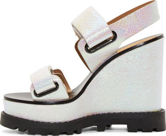 Marc by Marc Jacobs White Pearlescent Leather Wedge Sandals