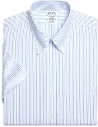 Brooks Brothers Non-Iron Madison Fit Short-Sleeve Tonal Stripe Dress Shirt