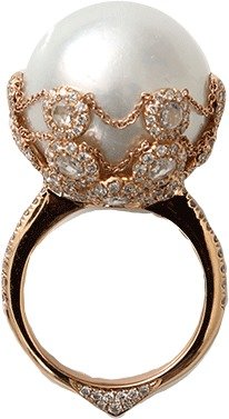 INBAR Pearl Ring With Chain Detail