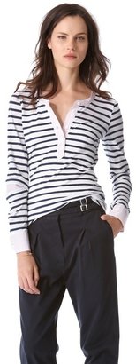 Band Of Outsiders Stripe Henley With Poplin Detail