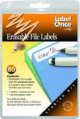 Jokari Label Once Erasable File Labels Starter Kit with 80 Labels, Eraser and Pen