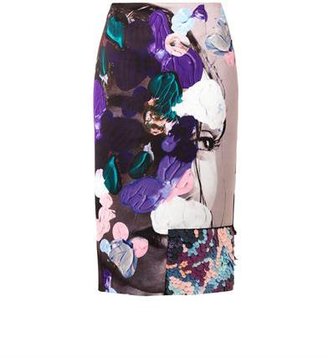 MSGM Abstract-print satin pencil skirt