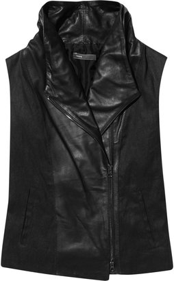 Vince Leather-paneled metallic-flecked linen-blend vest