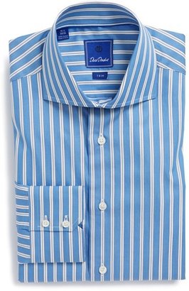 David Donahue Trim Fit Royal Oxford Stripe Dress Shirt