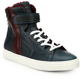 Pierre Hardy Shearling-Lined Leather High-Top Sneakers