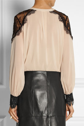 Alice + Olivia Sofia lace-trimmed stretch-silk georgette blouse