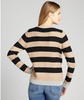 Shae Tan And Black Colorblock Cashmere-Cotton Blend Moss Stitch Sweater
