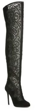 Nicholas Kirkwood Embroidered Mesh & Suede Over-The-Knee Boots