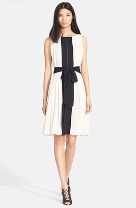 L'Agence Contrast Panel Pleated Crepe Dress
