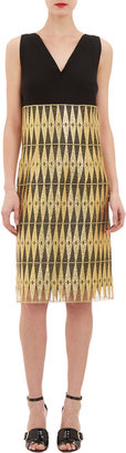 Derek Lam Shift Dress with Lacquered Lace Overlay