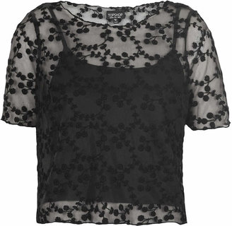 Topshop Embroidered mesh top
