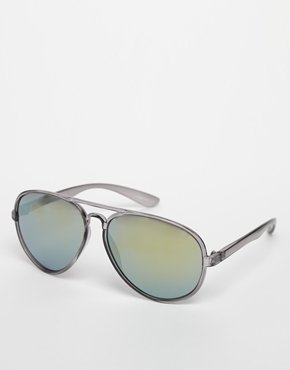 ASOS Aviator Sunglasses with Color Mirror Lens - Green