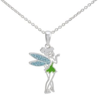 Disney Silver- Plated Tinkerbell Pendant with Blue Crystal Accent- Multicolor (18")
