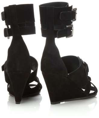 Surface to Air Black Suede Buckled Duarte Wedges